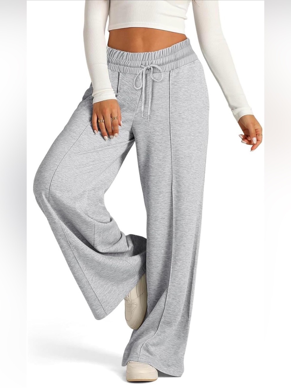 Light gray wide-leg sweatpants, high elastic waist, size Medium, like new!